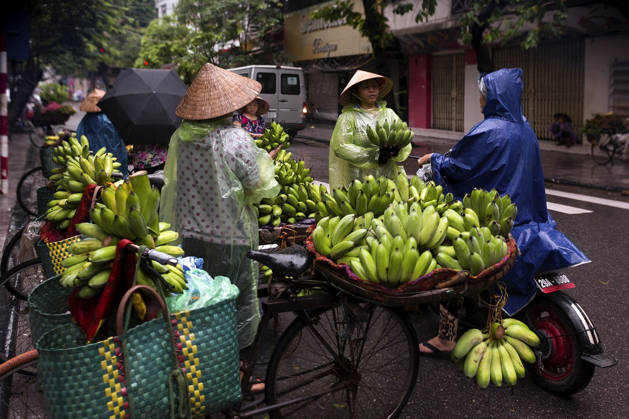 Eating street food banana